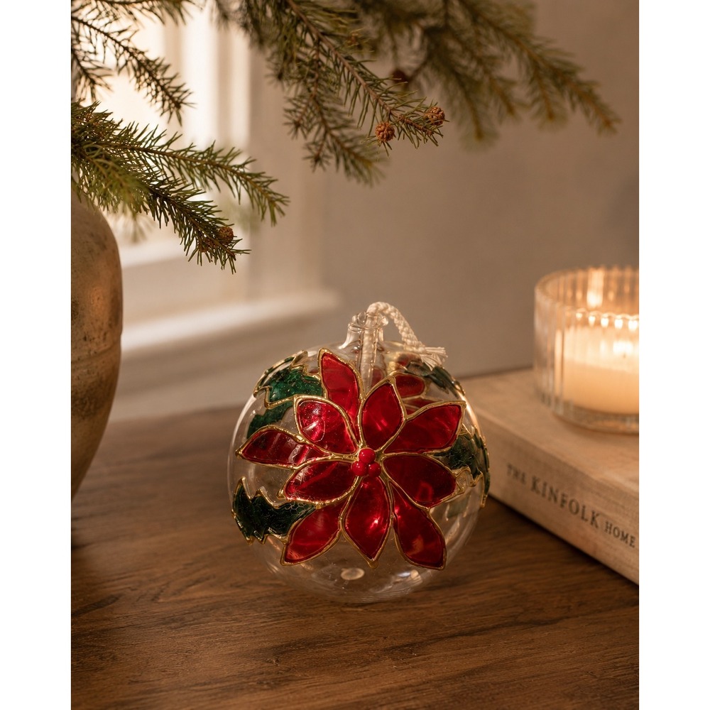 Vintage Mercury Glass Oil Lamp Poinsettia Christmas Decor with Box